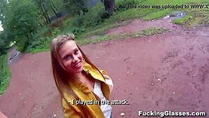 Emma, the coed with glasses, gets fucked hard on a construction site by her friend.