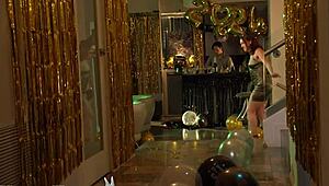 Katie Kush feels horny as she licks and swallows cum after dressing up.