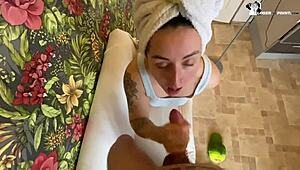 Horny Bitch Sucks On New Phone With Big Tits