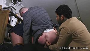 Watch this foursome of muscular hunks in suits having anal sex