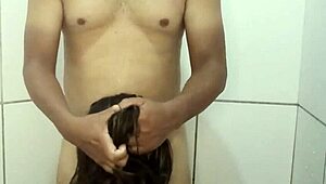 Passionate ebony latina wife's bath sex session