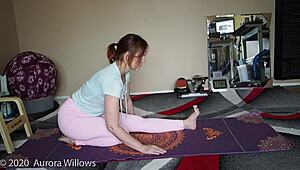 Sexy mature babe with natural tits guides fetish yoga lesson