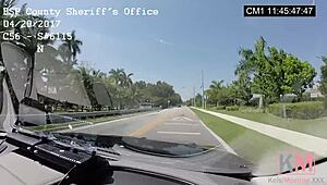 Kelsi Monroe runs from police in bondage scene.