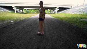 Blonde teen Cameron Mynx gets bent over and drilled outdoors