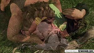 Old Woman Gets Naughty Screwing Young Guy in Wild Natural Setting