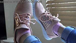 kristy's fresh sneakers spark wild fetish close-up action