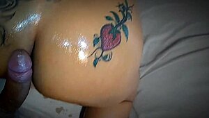 Latina mommy lets him lick her big ass with oil!