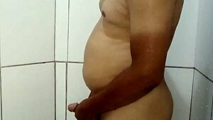 Passionate ebony latina wife's bath sex session