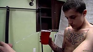 bryce corbin in a masked group session with tattoos