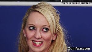 sexy model sucks cum in blowbang, gets facial 😋