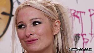 Unusual Honey Gets Cumshot On Her Face Swallowing All The Semen