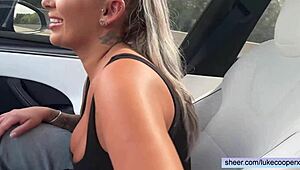 Hayley Davies' Big Tits Ride in Car Fuck