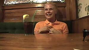 Blonde teen masturbates publicly