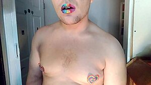 Unicorn gay pride jerk off instructions with moaning twink cumshot