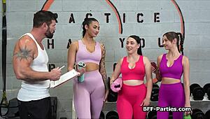Gym sluts passionately share cock in intense foursome