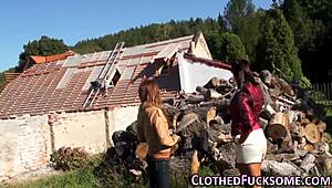 Classy euro babe gets face covered in jizz after group action