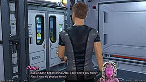 Stranded in space, she gives a public handjob to his huge cock 😍