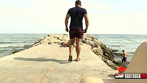 beautiful spanish aysha gets a sensual massage on her big ass in the public outdoor european monster cock