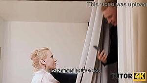 Russian Math Tutor in Stockings and Panties Fucked on Couch During Lesson