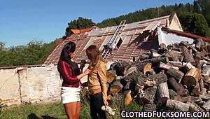 Classy euro babe gets face covered in jizz after group action