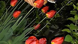 first lured my neighbor with flowers, then fucked her mouth hard for wild orgasm