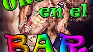 Wild orgy in bar with intense gay assplay and fingering