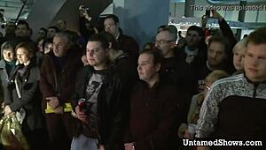 Hot stripper nurse on stage swallowing cock with ripped clothes 😍.