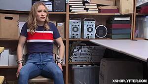 Damn, this shoplyfter teen's pussy gets drilled hard from behind by LP officer