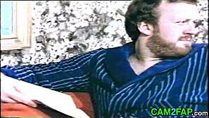 uncle dives into wild vintage hairy action in retro clip.