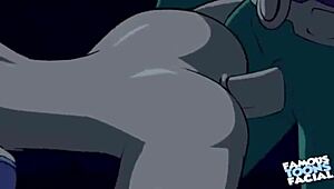 starfire and robin get intimate in doggystyle position with facial finish