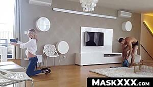 Masked guys, plow that juicy pussy hard in doggystyle!