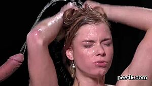 stunning beauty gets juicy snatch filled with warm piss