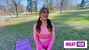 yoga session with european teen stimulating vagina