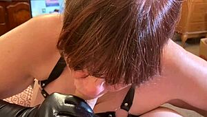 Carmen, the metal granny, sucks cock in POV lingerie