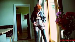 Mature Red Rubs Her Pussy On The Deck Outside And Cums Hard!