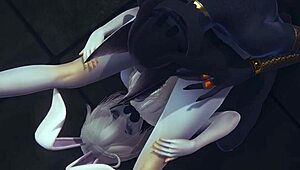 Yaoi femboy furry Anubis dogboy and Mew catboy bang bunnyboy in hard threesome.