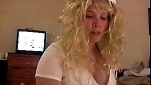 busty brunette plays blonde nurse to satisfy desperate patient