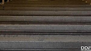 Delivery Girl Craves Delicious Pizza Topping In Mouth