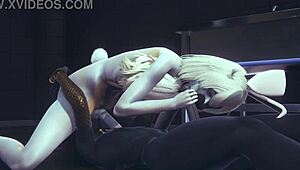 Yaoi femboy furry Anubis dogboy and Mew catboy bang bunnyboy in hard threesome.