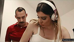 Wow, super sexy shemale Ivory Mayhem with a big cock gets drilled hard!