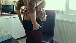 hot teen 18+ strips pantyhose at window and plays with dick