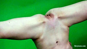 hey, check young brunette gymnast Anna Mostik spreading her legs wide