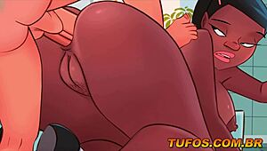 I'm eatin' the maid's big ass in this hentai scene.