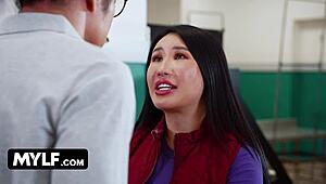 Everyone cums everywhere in part 3, holy cow! How crazy is this skinny taboo orgy with jav blowjob action?