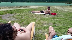 Voyeur Masturbates on Beach While I Touch Myself in Public Flash