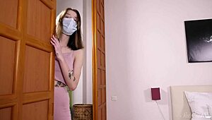 Horny Teen Sasha Paige Fingers Tight Pussy While Dad Is Away