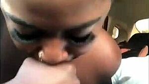 Intense head sucking in chipotle parking lot leads to explosive cumshot