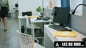 Lez be bad - pawg secretary dominated by femdom boss strap-on