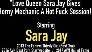 love queen sara jay meets horny mechanic for an intense session