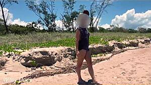 Wife Strips Nude for Football at Public Beach